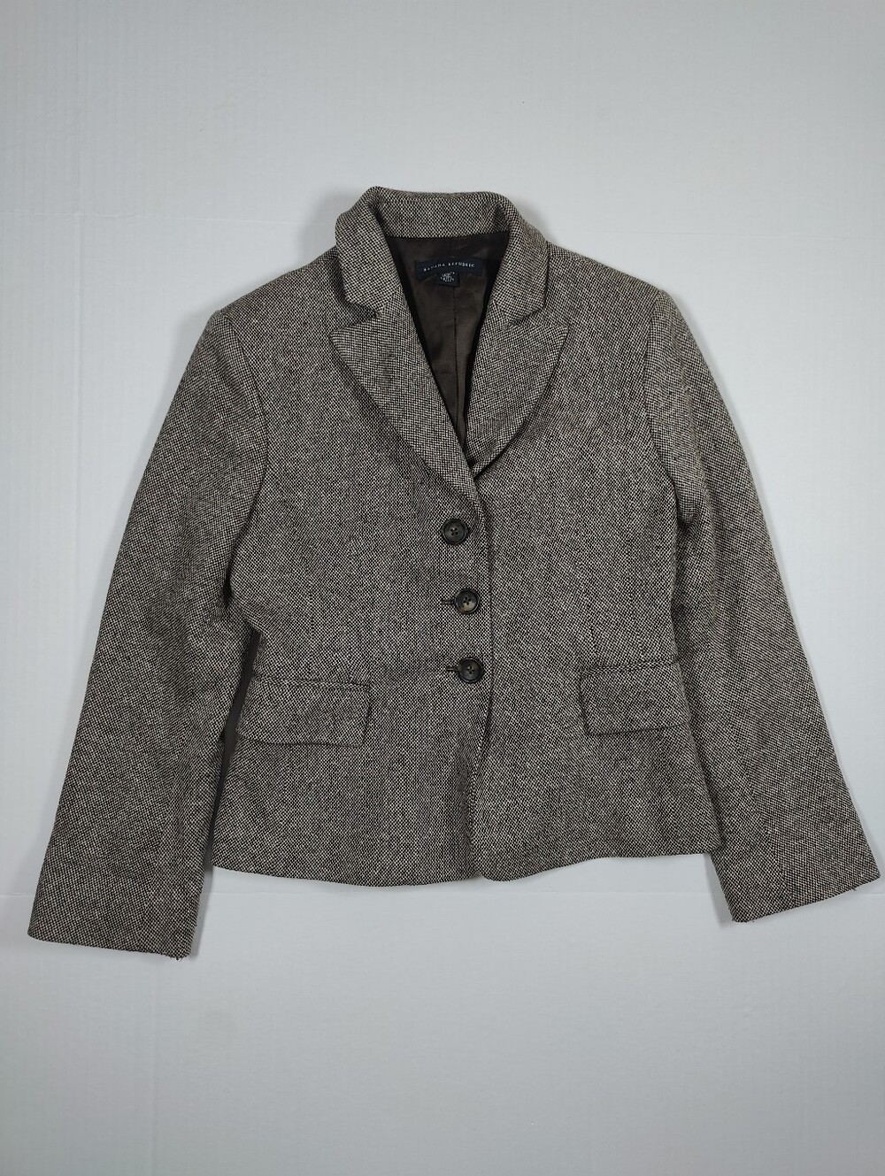 VTG Banana Republic Wool Silk Brown Herringbone Blazer Size 0P Made In Italy